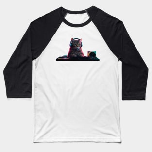 DJ Cat on the Decks – Neon Party Vibes Baseball T-Shirt